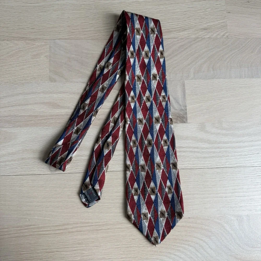 Robert Talbots Studio Nordstrom Men's Silk Tie Geo Print Red Blue Made in USA